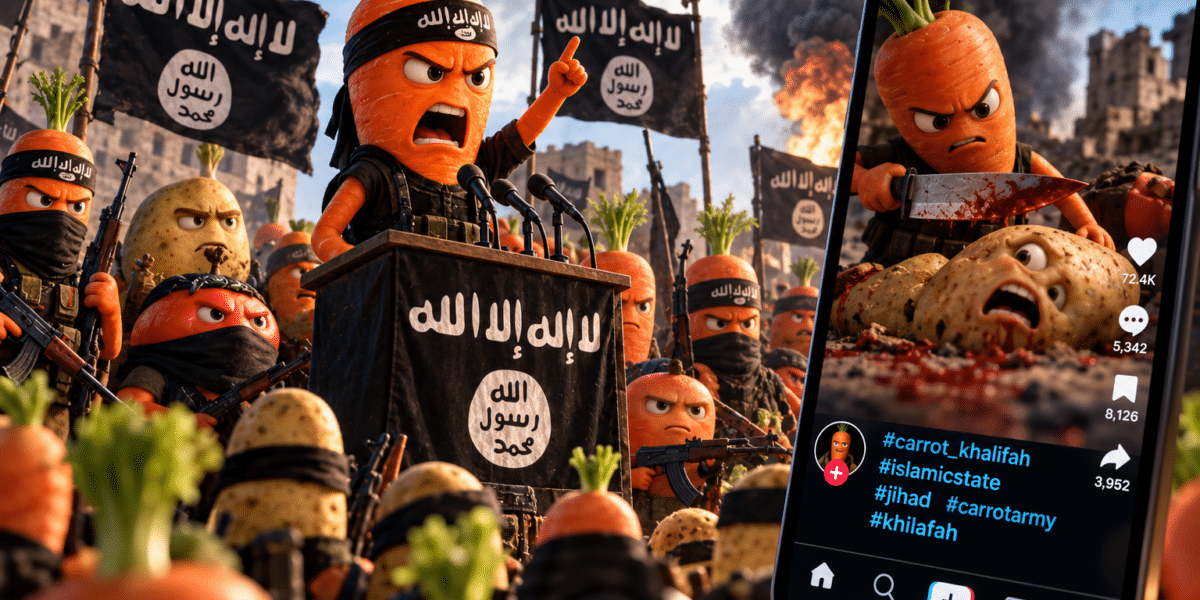 Carottes jihadistes et pommes de terre suprémacistes : quand l&rsquo;IA déguise la violence en dessin animé
